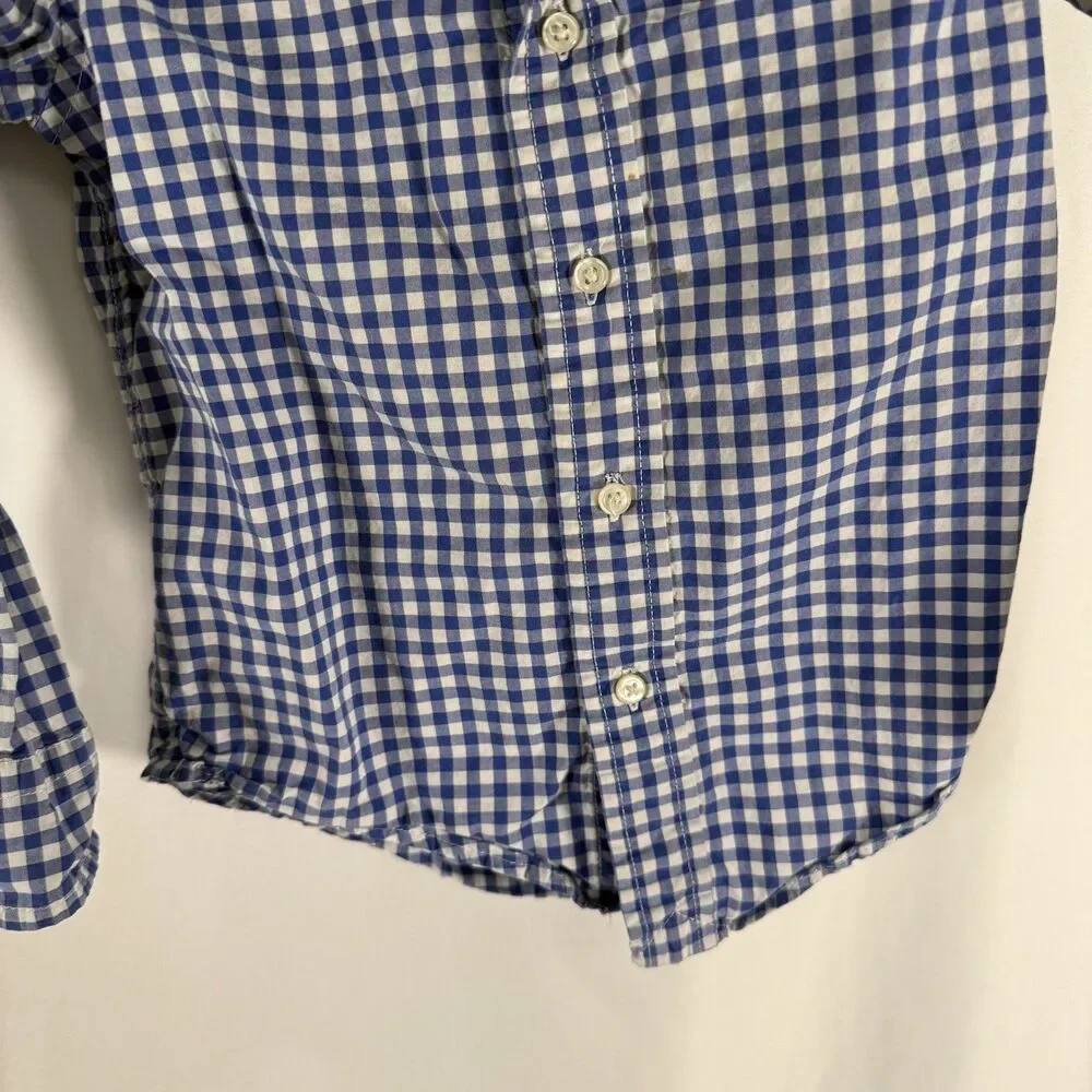 Ralph Lauren Dress Shirt Boys 4 Blue White Plaid Long Sleeve Collared Button Up